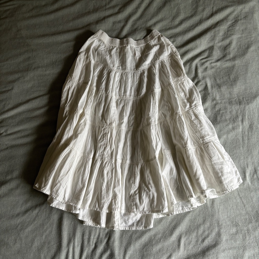 White Free People “In Full Swing Midi Skirt”
